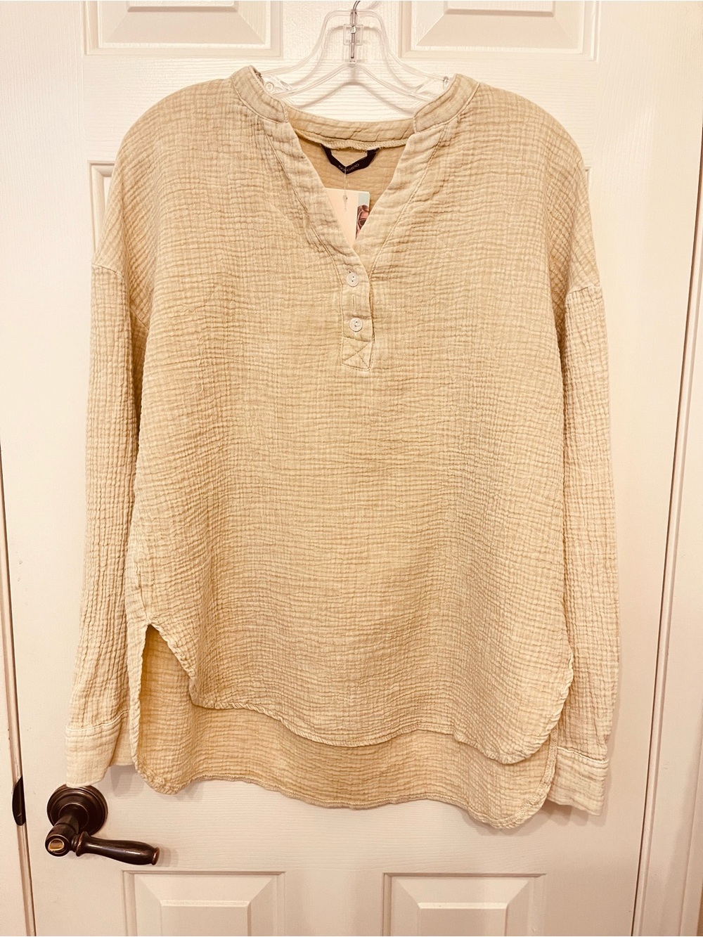 Dokotoo Women's Lightweight Button Henley Top - Cream - Picture 2 of 6